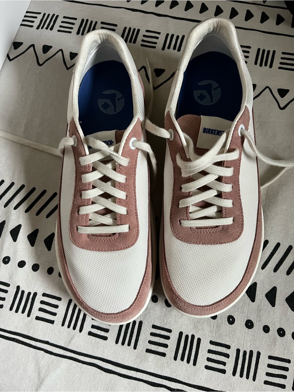 Birkenstock White and Dusty Pink Lace-Up Sneakers